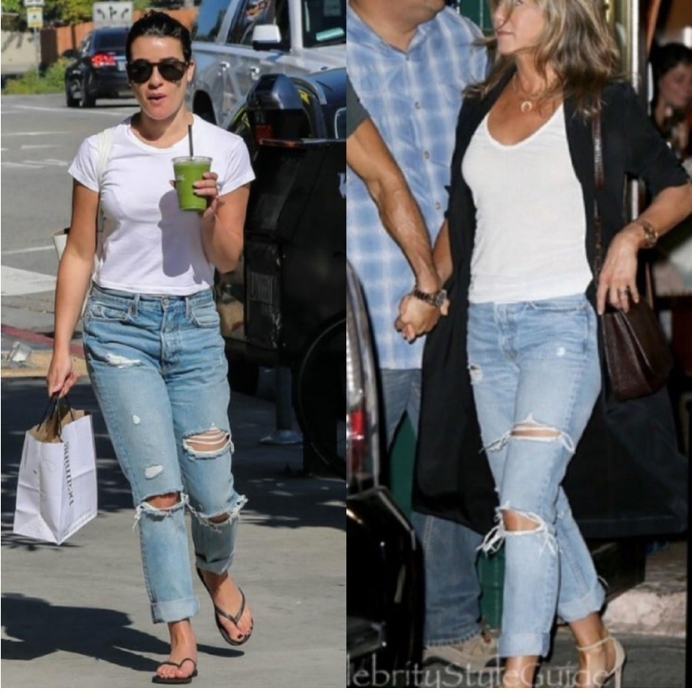 GRLFRND Karolina High-Rise Slashed Jeans A Little More Love Distressed Raw Hem - Picture 2 of 16